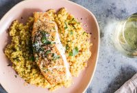 Seared Halibut Over Saffron Couscous Milanese