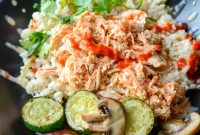 Spicy Asian Slow Cooker Chicken Bowls with Sesame Rice