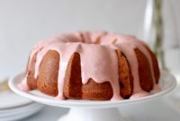 Strawberry Rhubarb Buttermilk Bundt Cake with Cream Cheese Glaze