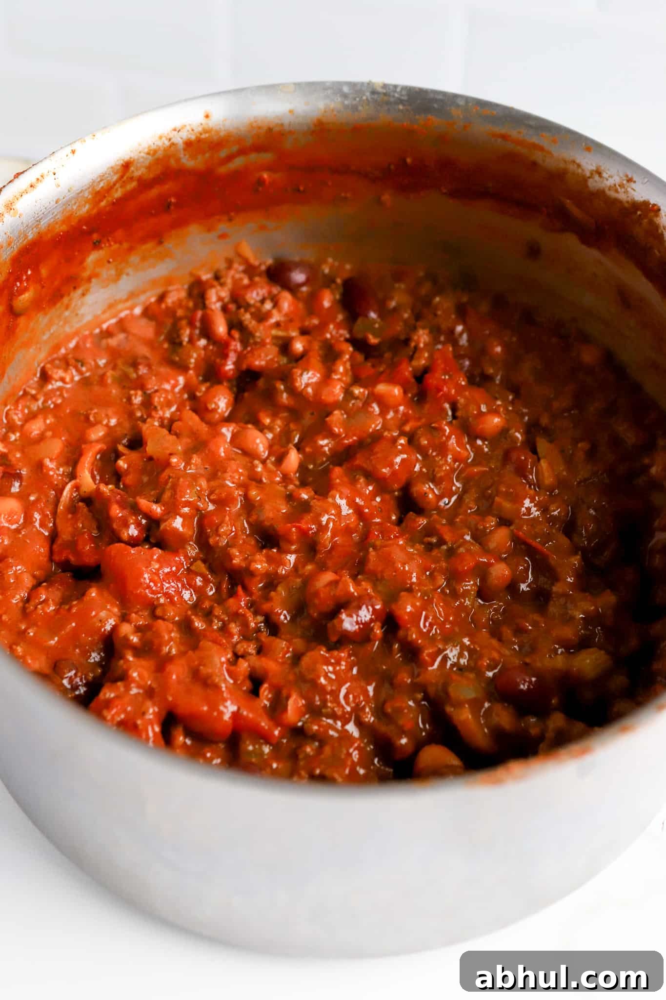 Wendy’s Copycat Chili Recipe: Make the Famous Secret Chili at Home 3 close up view of easy chili recipe in a pot