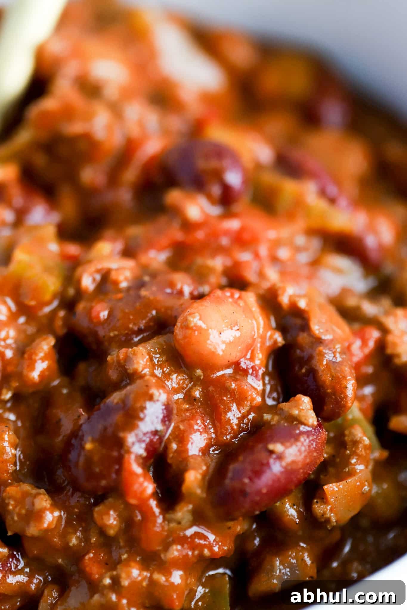 Wendy’s Copycat Chili Recipe: Make the Famous Secret Chili at Home 4 close up view of simple Wendys copycat chili recipe with pinto beans