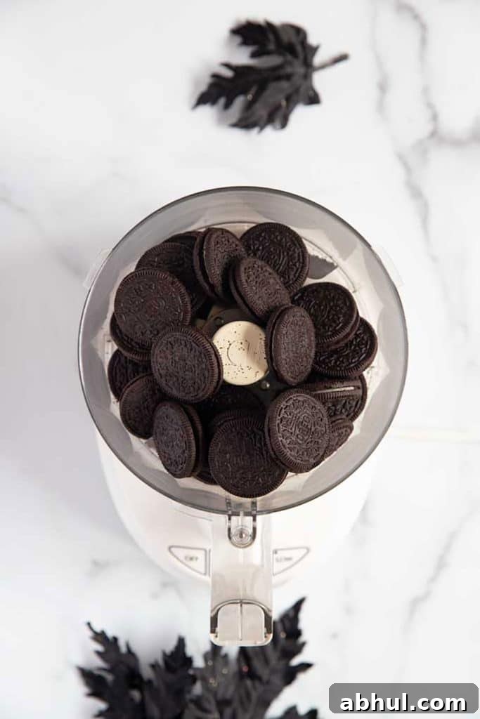 Oreo cookies in a food processor