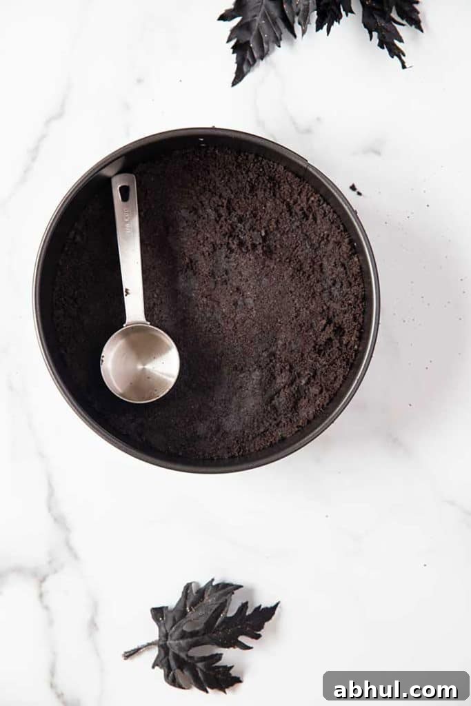 Oreo crust in a cake pan