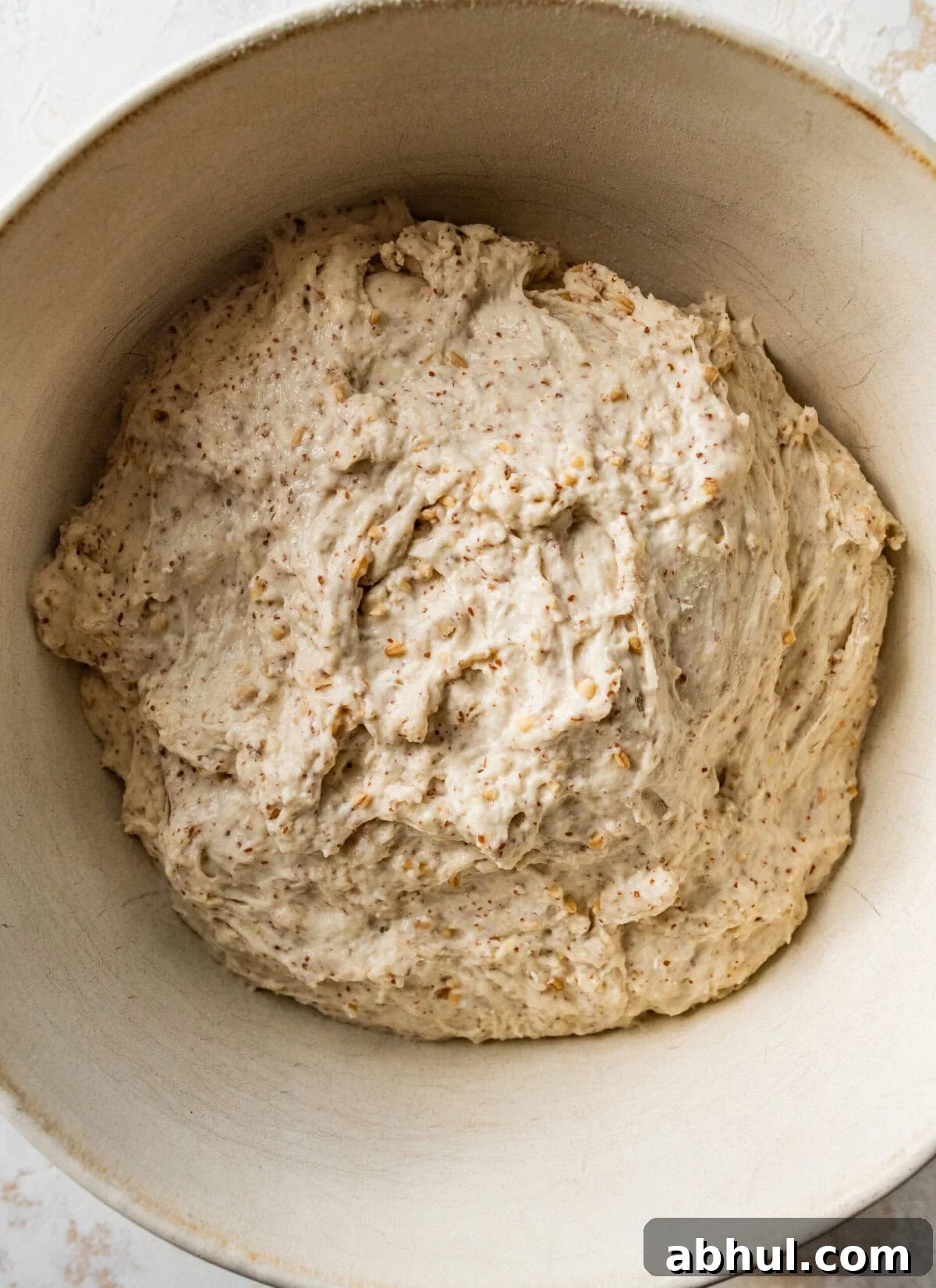 Italian crusty bread Dough after mixed in the bowl ready to rise. 