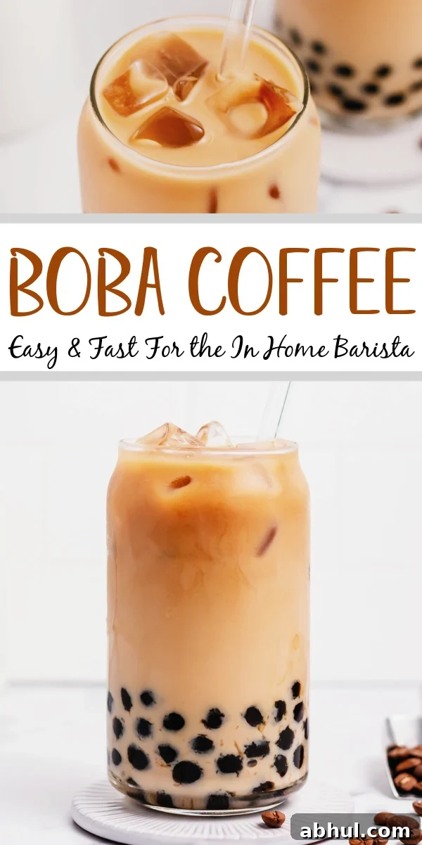 Boba coffee is naturally gluten free and can easily be dairy free as well. It uses only four ingredients to create a refreshing, visually appealing drink easily and quickly. Making your own bubble coffee at home saves you money and this versatile recipe can be tuned to your personal taste and hits the spot anytime from breakfast into the evening. #bobacoffee #bubblecoffee #glutenfreerecipes #dairyfreerecipes #glutenfreedairyfreerecipes #healthybreakfastrecipes