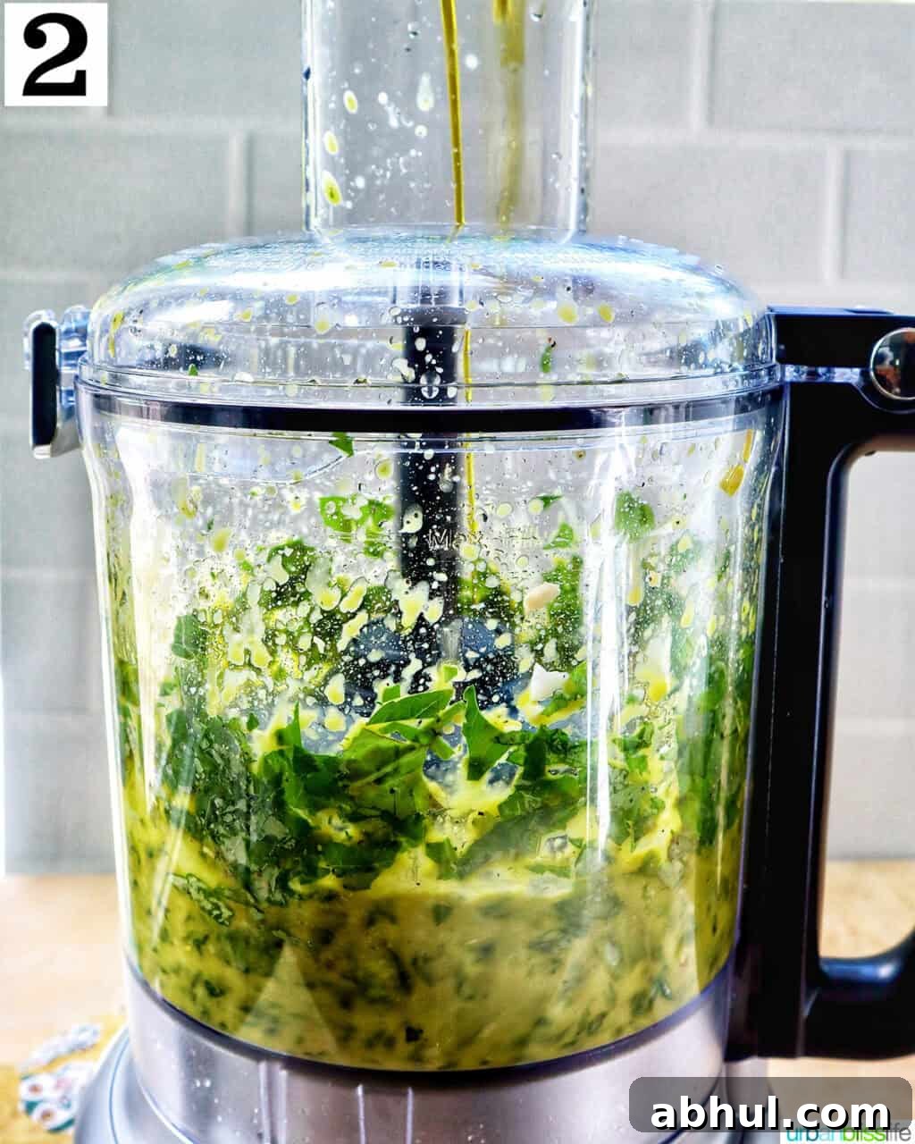 pesto ingredients in a food processor.