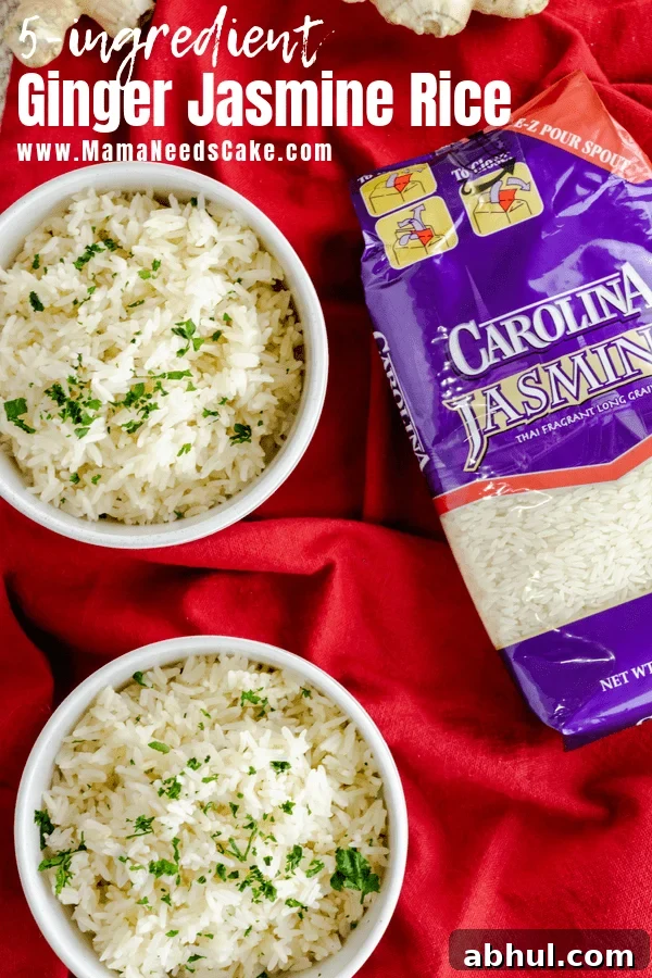 #ad Quick and easy 5 ingredient Instant Pot Ginger Jasmine Rice.  Just a few simple ingredients create a flavorful and tasty side dish.