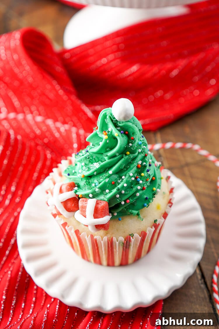 Tray of Christmas Tree Cupcakes