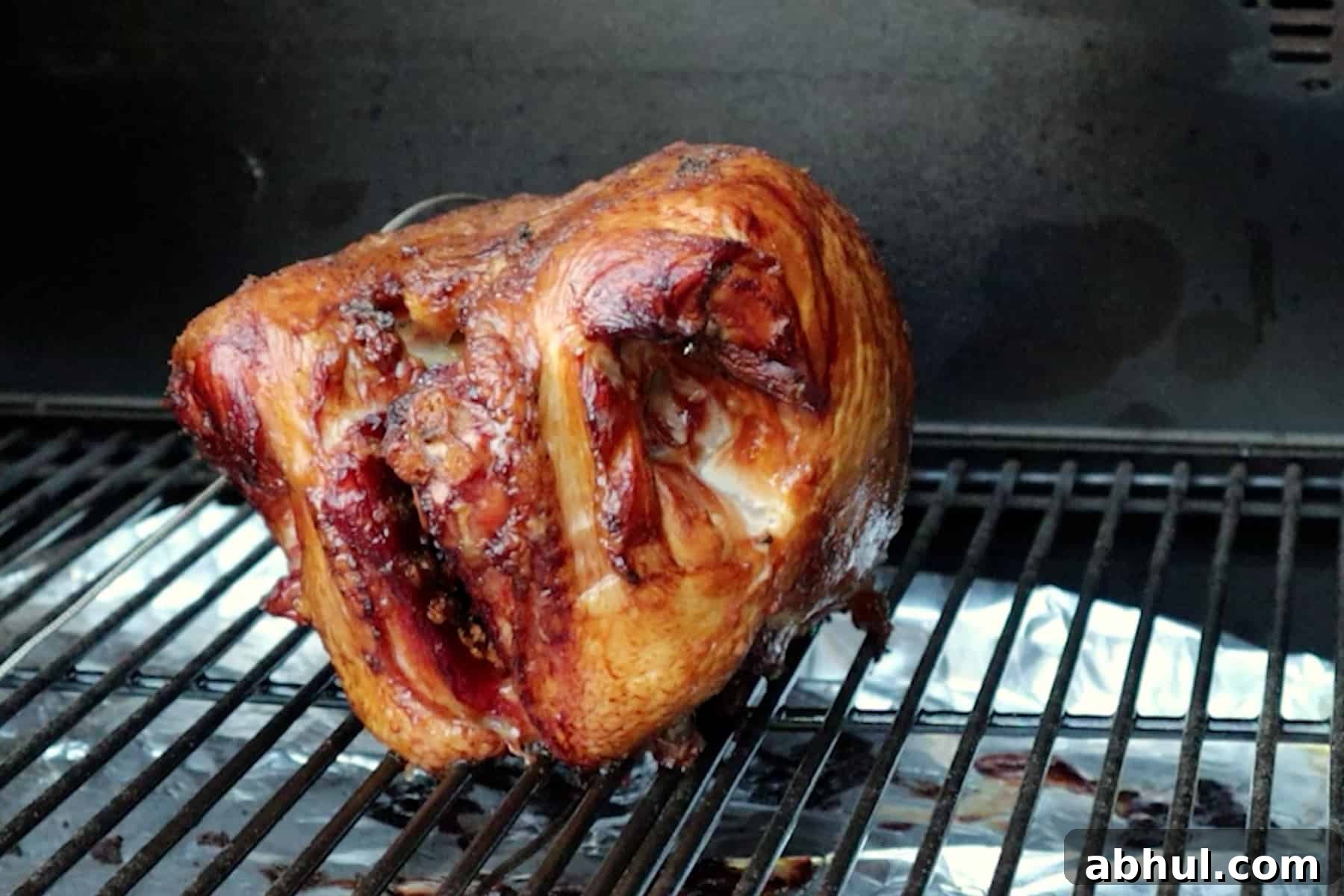 turkey breast on smoker after being cooked.