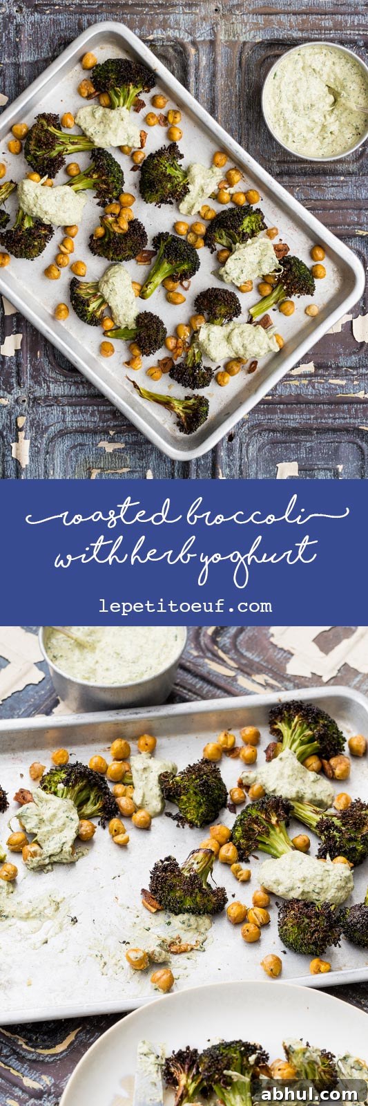 Roasted broccoli is a revelation! It’s a great way to cook this green, adding a welcome texture which can easily be ruined by boiling. Coated with garlic and olive oil, along with slightly crisped and browned edges, it brings a completely different flavour to this Brassica. Throwing in some chickpeas and a herb yoghurt rounds it off beautifully, making a truly engrossing vegetarian side dish to bring to the table.