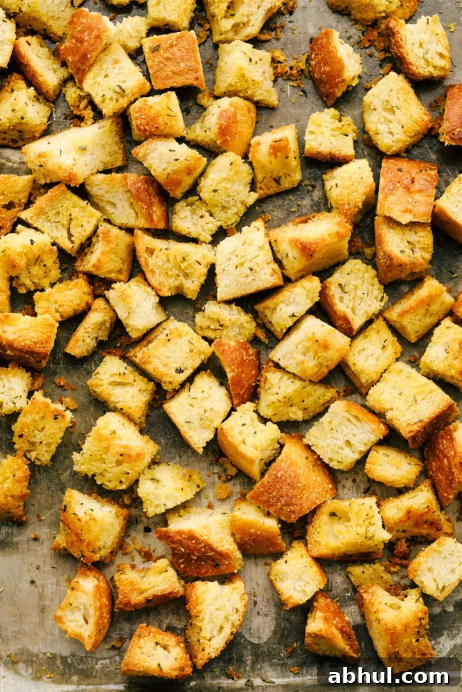 Crunchy, perfectly seasoned and addicting, these Homemade Croutons are the Best. After you see how easy and simple it is you'll never buy store croutons again. They will crunch, but then melt in your mouth. You will want to make salad or soup just to eat these. Crispy, savory, perfectly seasoned croutons.