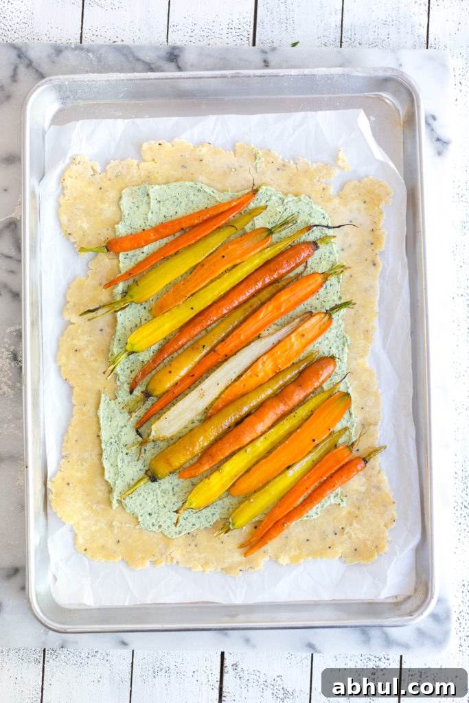 Assembling Roasted Carrot & Herby Feta Galette