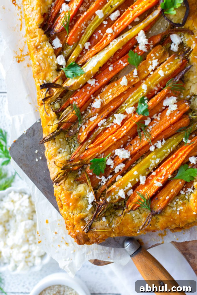 Roasted Carrot & Herby Feta Galette close