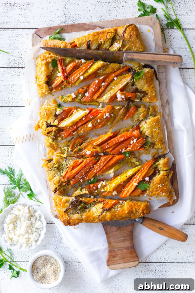 Roasted Carrot & Herby Feta Galette - sliced