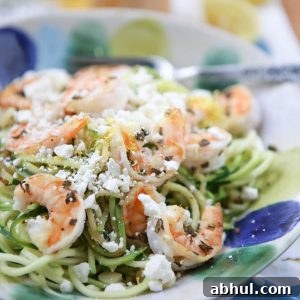 Healthy and simple, Skinnytaste Zoodles with Shrimp and Feta comes together in just 15 minutes! Low carb and low calorie recipe from Skinnytaste Fast and Slow Cookbook, via aggieskitchen.com