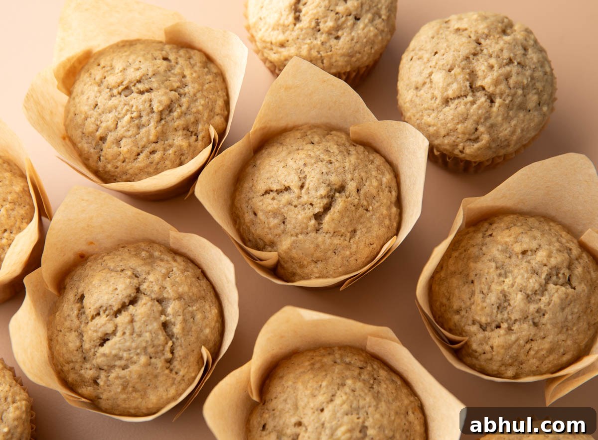 banana oatmeal muffins in assorted parchment muffin liners