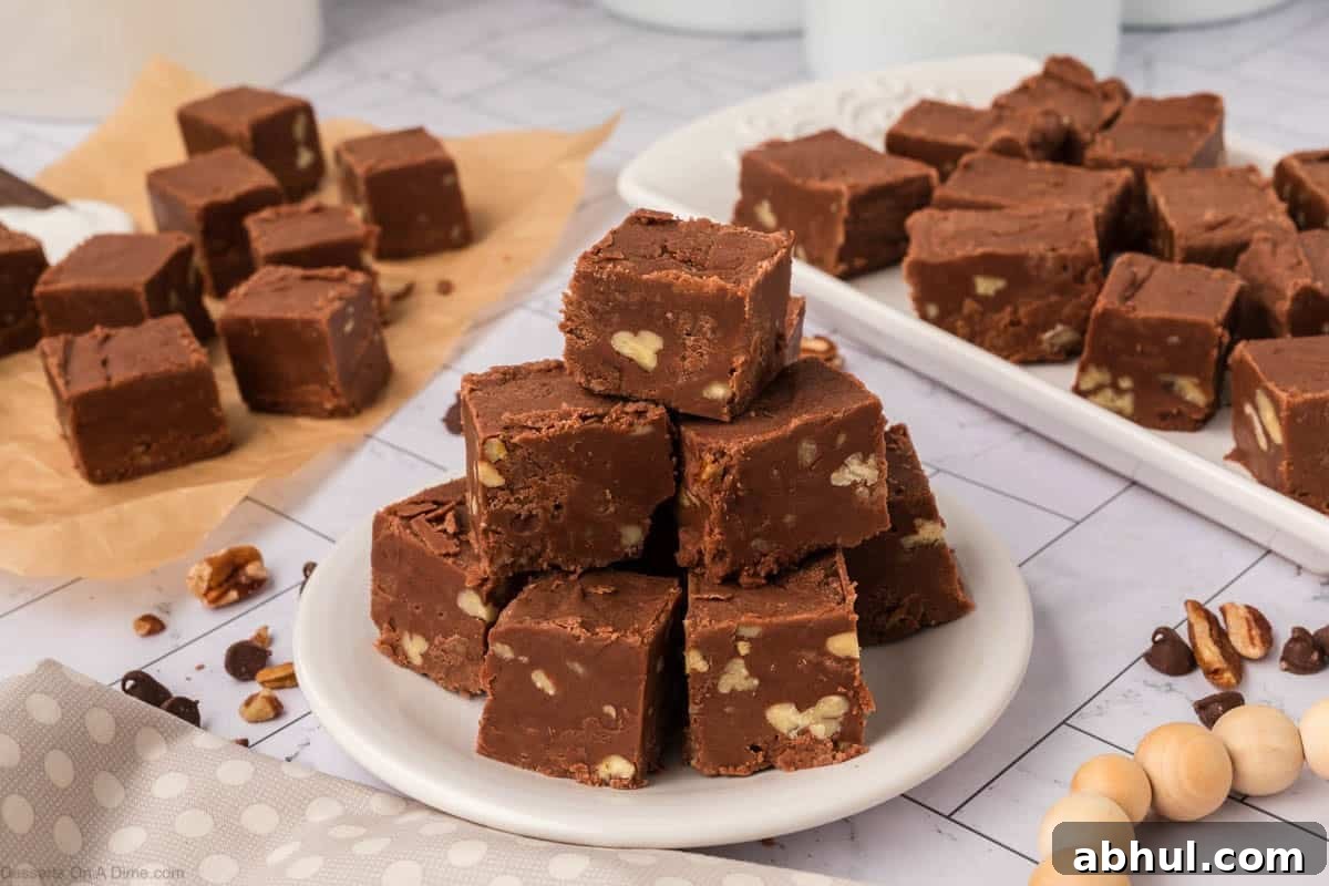 Fudge squares on a plate. 
