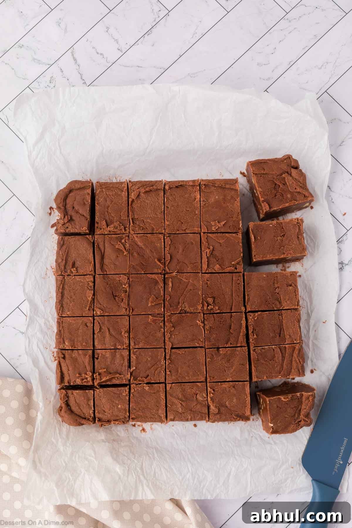Fudge cut into squares. 