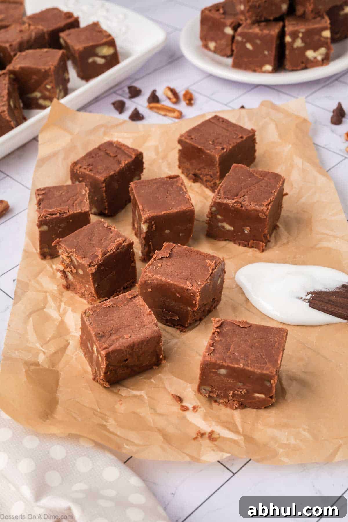 Fudge cut into squares. 