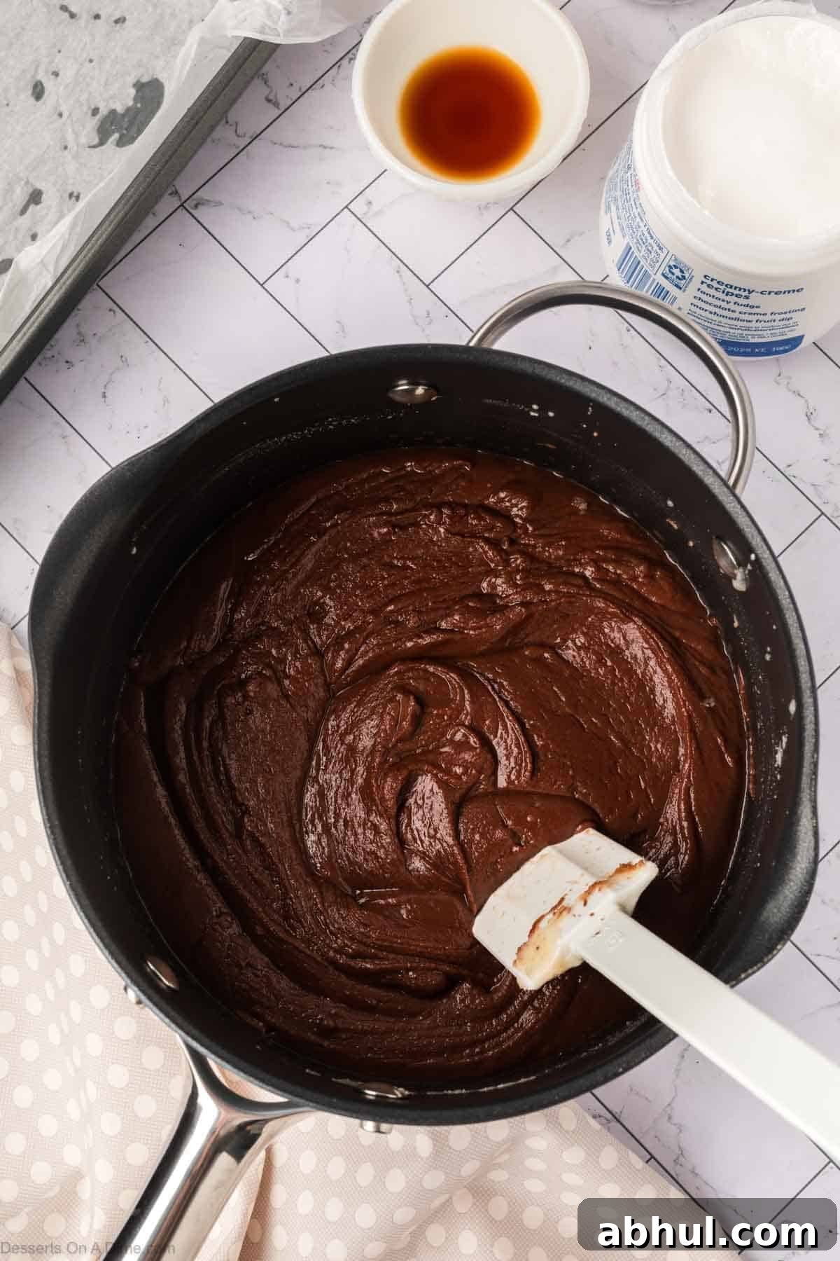 Fudge mixture combined in pan. 