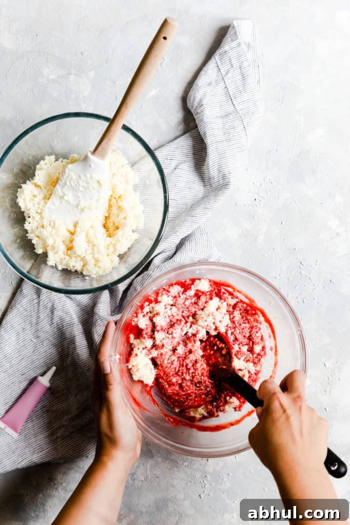 Strawberry Coconut Frozen Squares: Refreshing No-Bake Treat 12 top view showing strawberry puree mixed into coconut