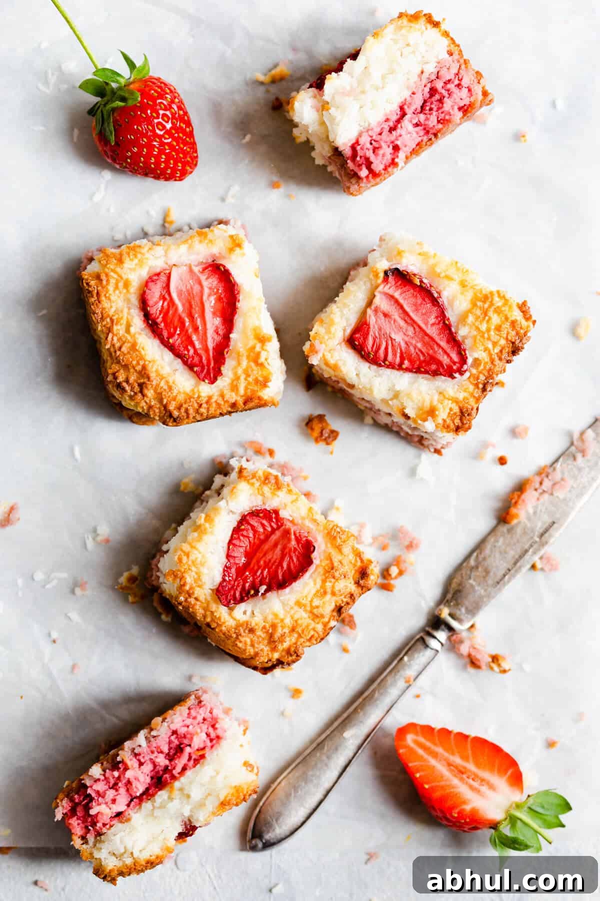 Strawberry Coconut Frozen Squares: Refreshing No-Bake Treat 3 top view of strawberry coconut ice squares