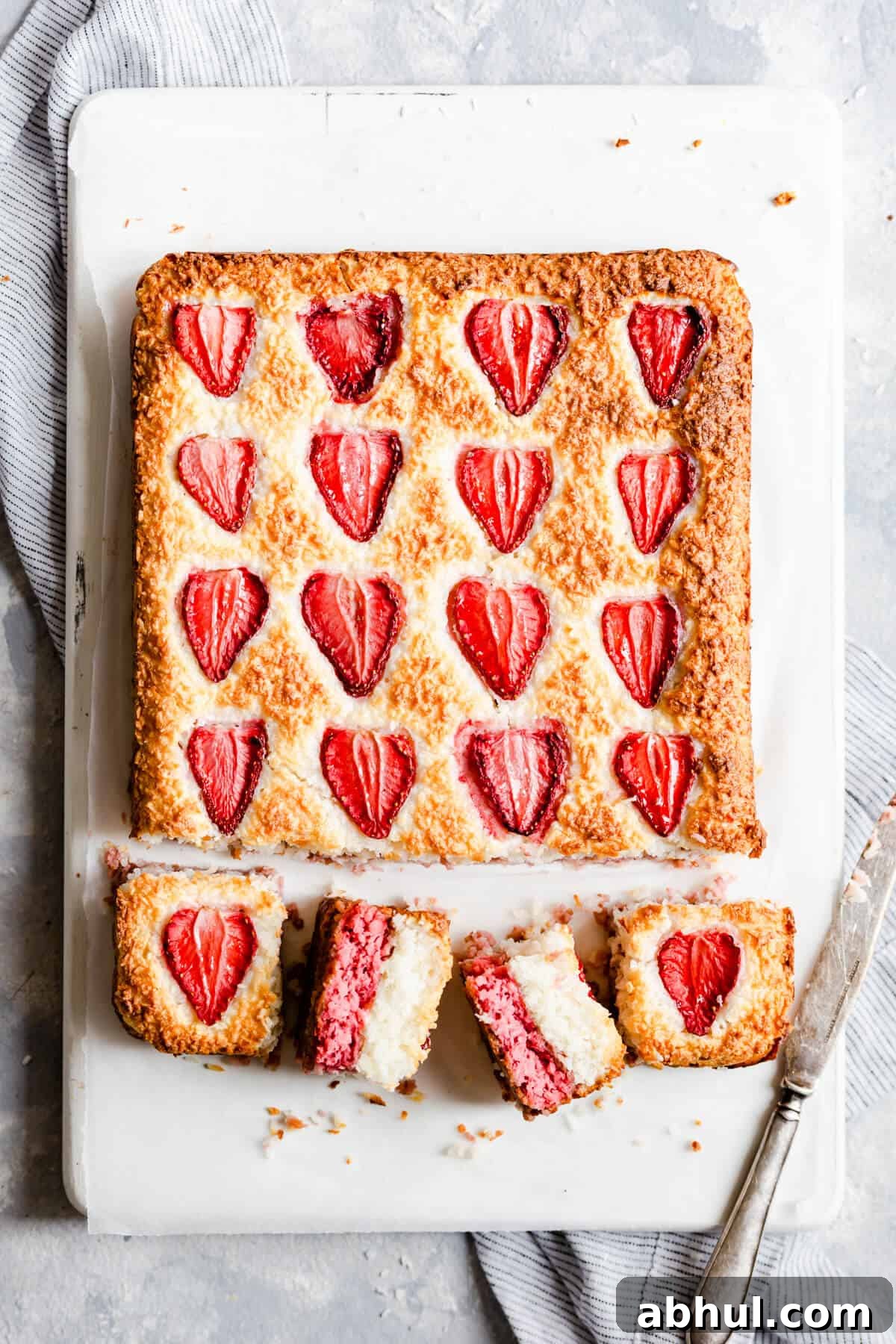 Strawberry Coconut Frozen Squares: Refreshing No-Bake Treat 4 overhead close up of strawberry coconut squares