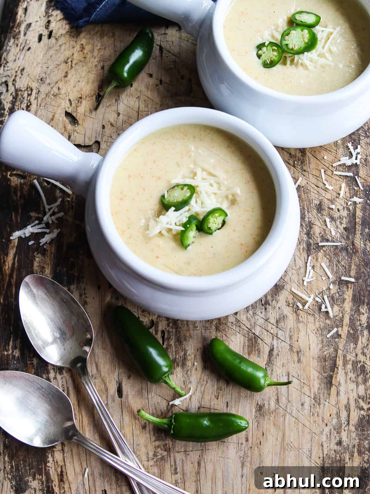 Two bowls of jalapeno popper soup