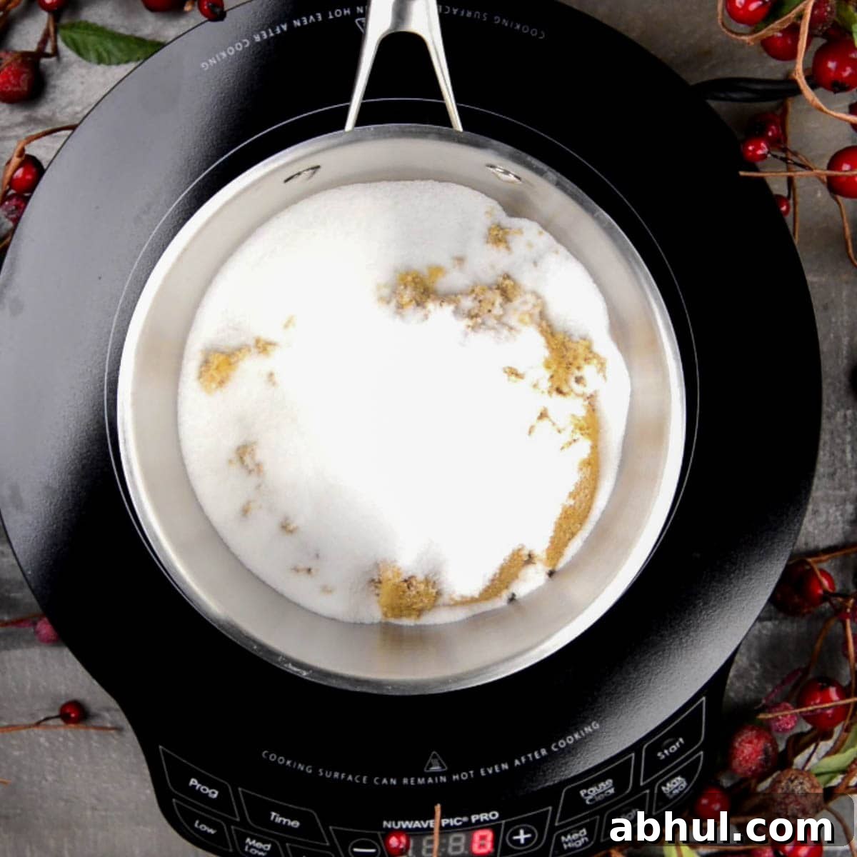 granulated and brown sugar in pan