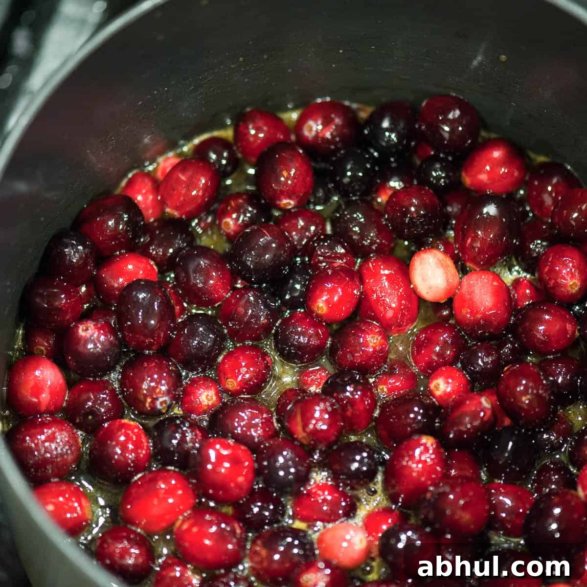 whole fresh cranberries in pan