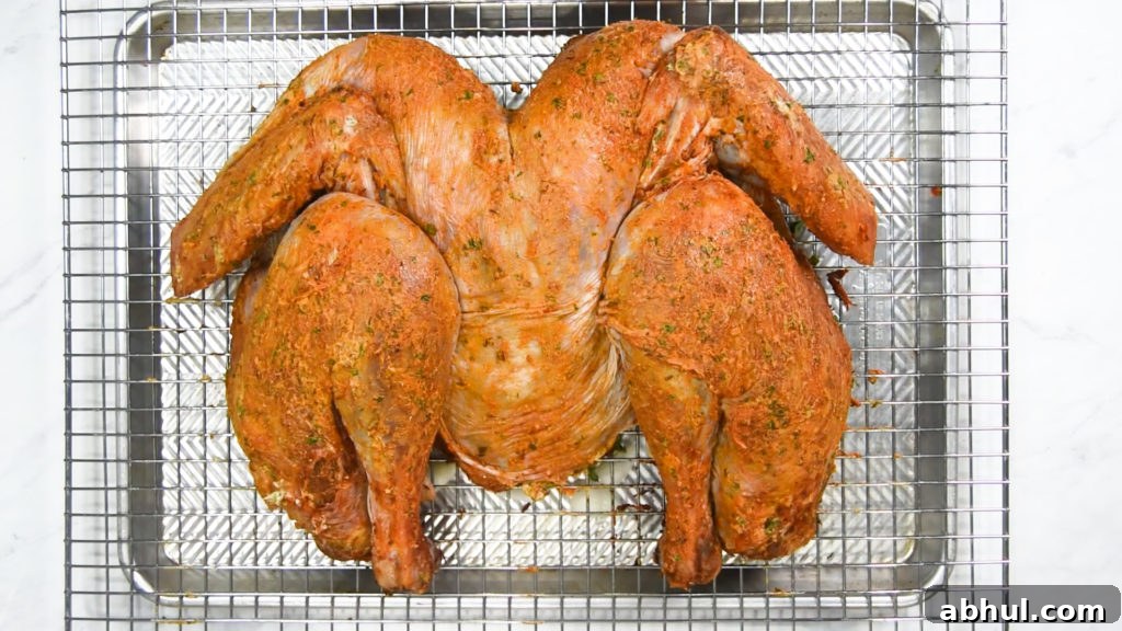 Herb-Butter Compound for Juicy Roasted Turkey 7 A spatchcock turkey before baking with compound butter