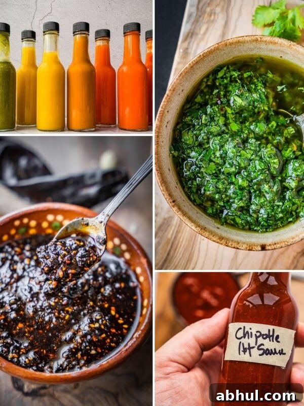 A collage of different condiments in bowls and bottles.