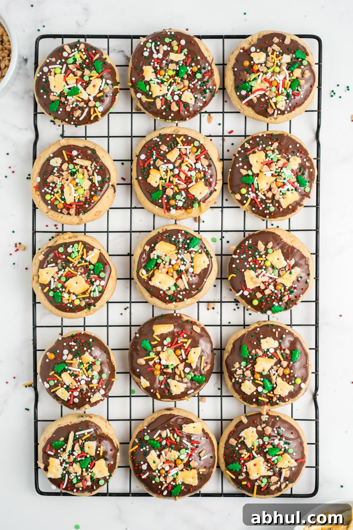 Christmas Crack Cookies Recipe: Salty-Sweet Holiday Crackers 13 Toppings added to the tops of the cookies.