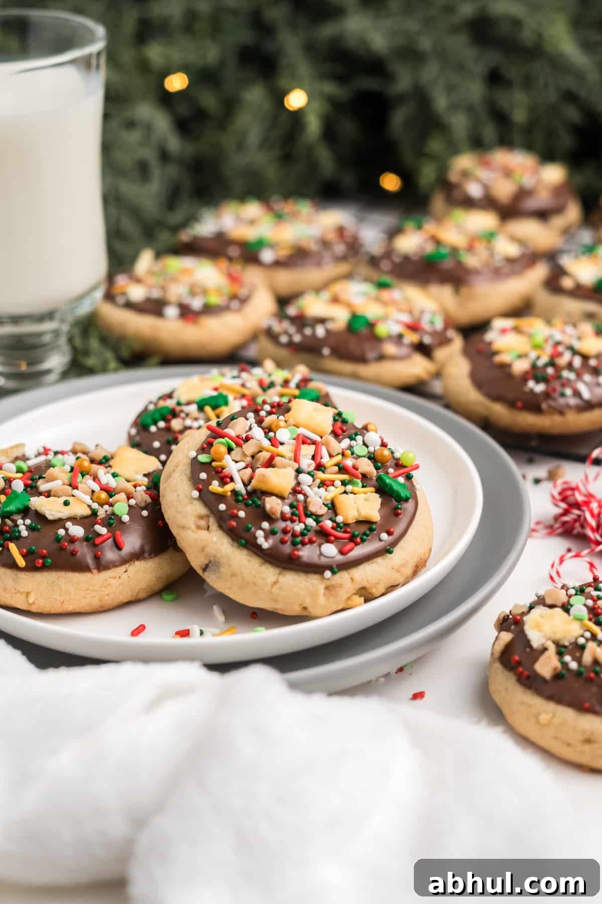 Christmas Crack Cookies Recipe: Salty-Sweet Holiday Crackers 14 Three Christmas crack cookies on a plate.