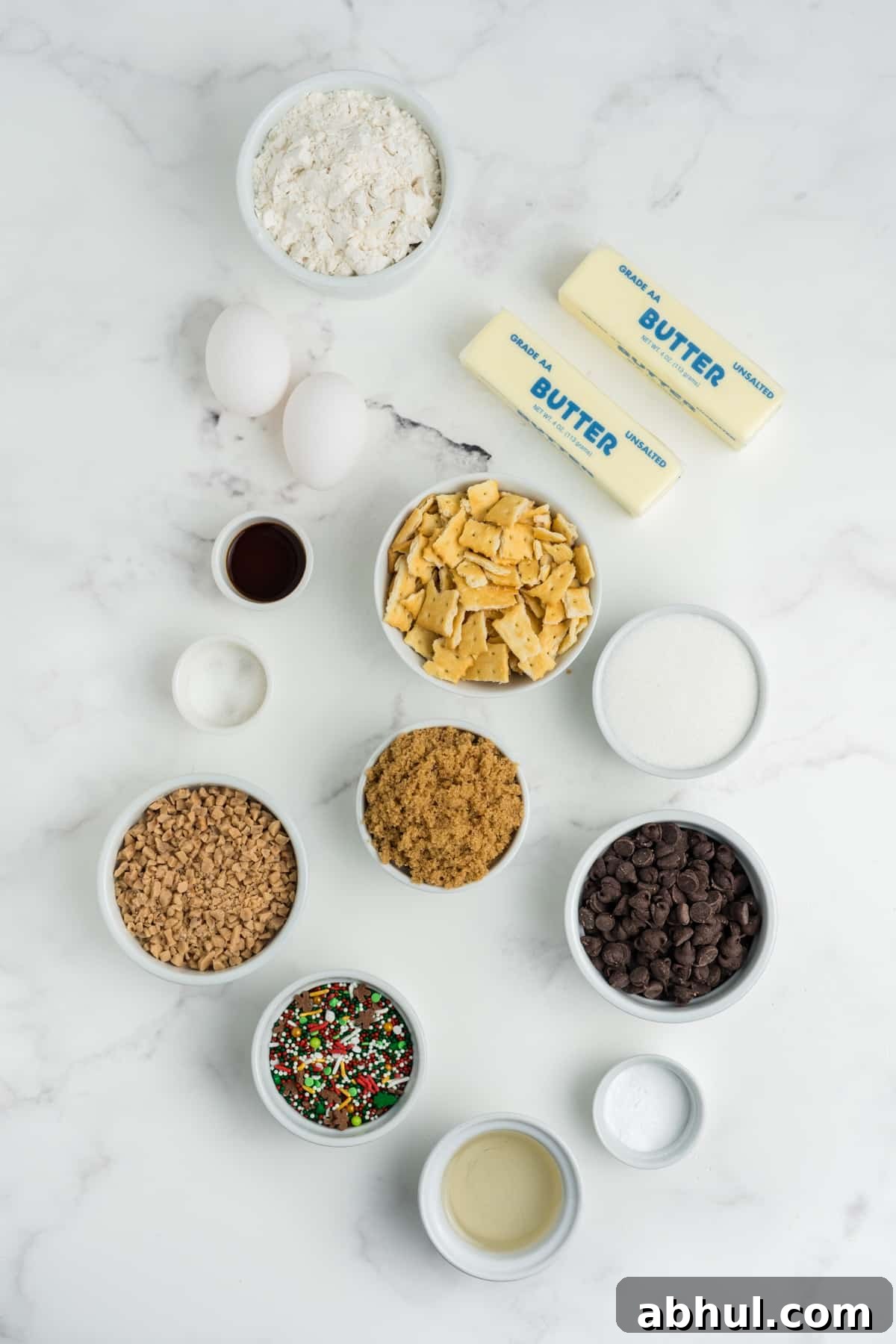 Christmas Crack Cookies Recipe: Salty-Sweet Holiday Crackers 3 Ingredients for making Christmas crack cookies in bowls.