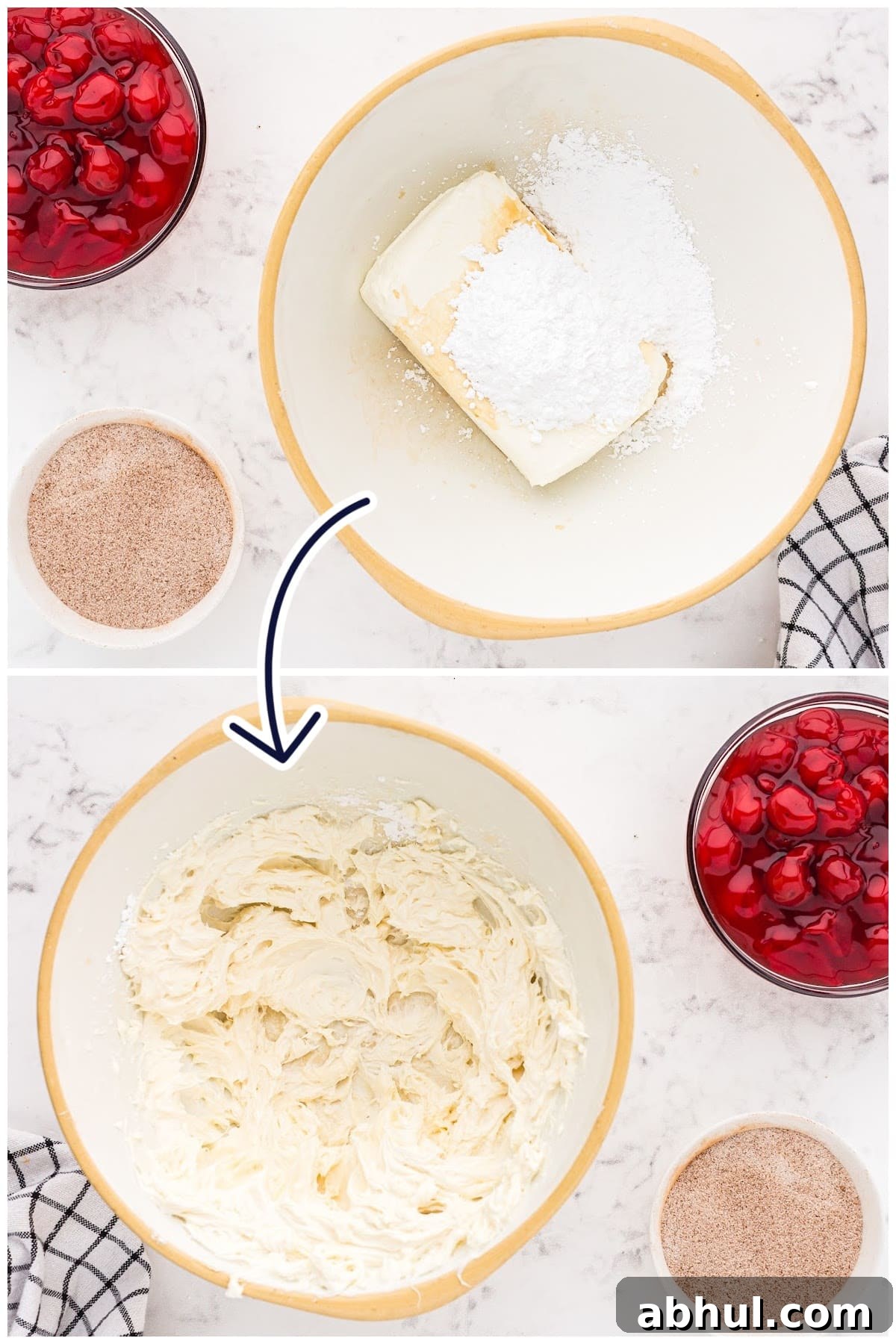 Mixing together the ingredients for the cheesecake filling.