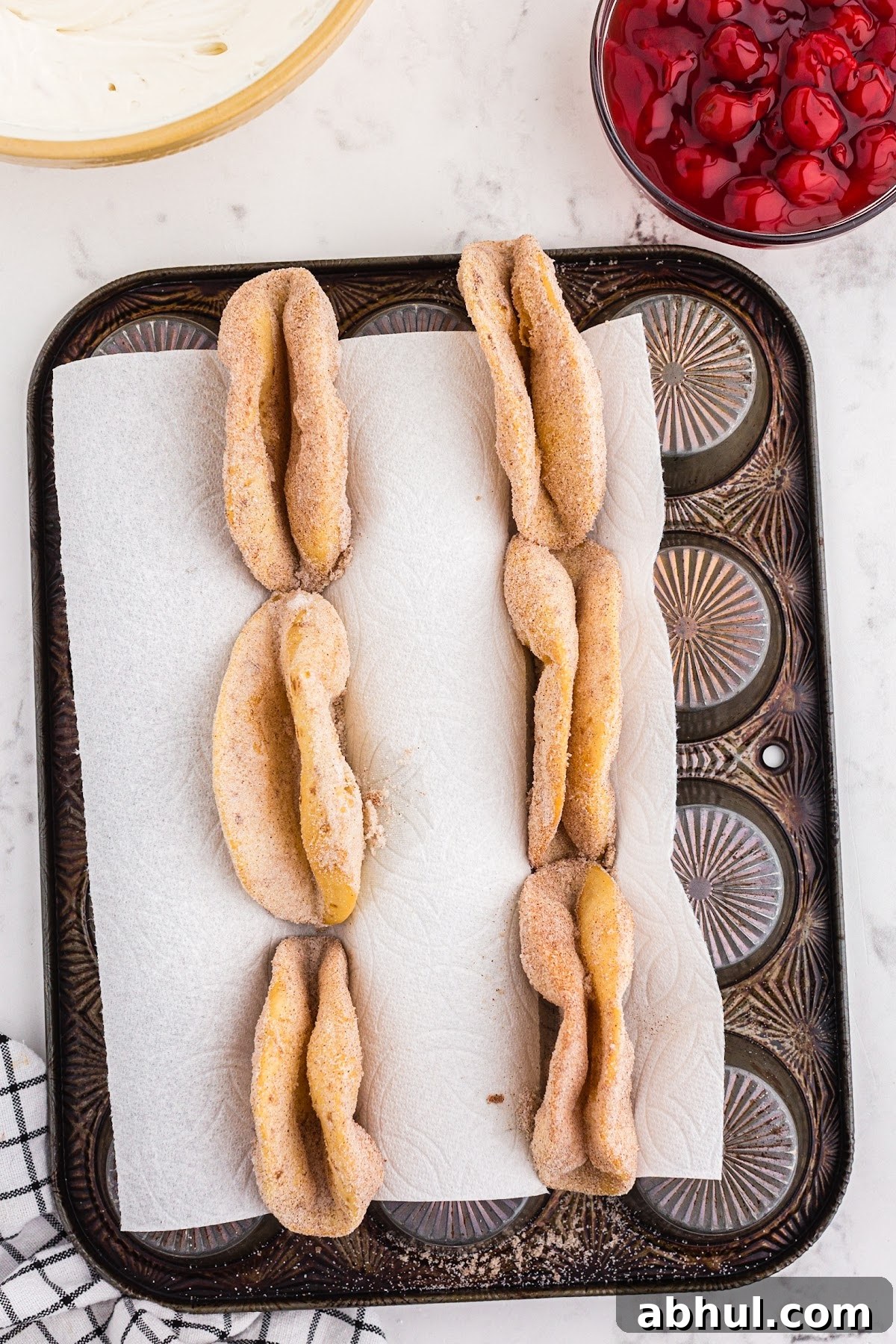 Lining up the taco shells so they are ready for filling.