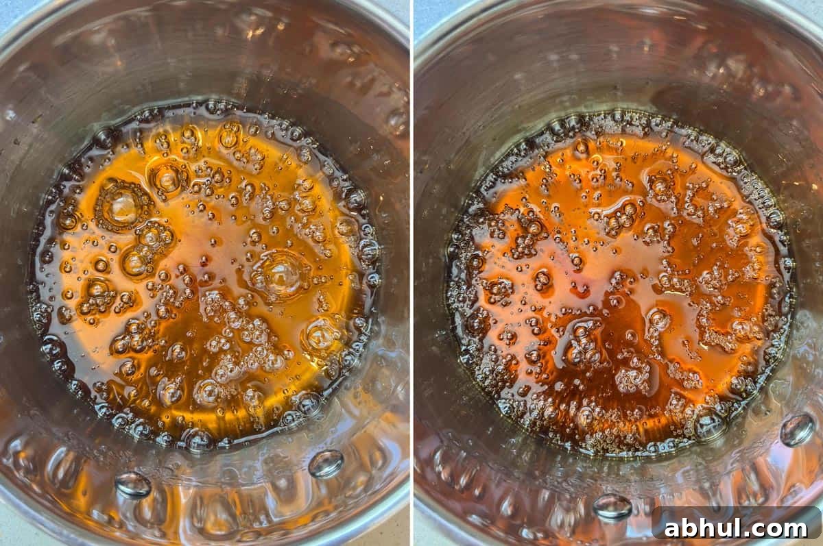 Caramel continues to darken even after taking it off the heat.