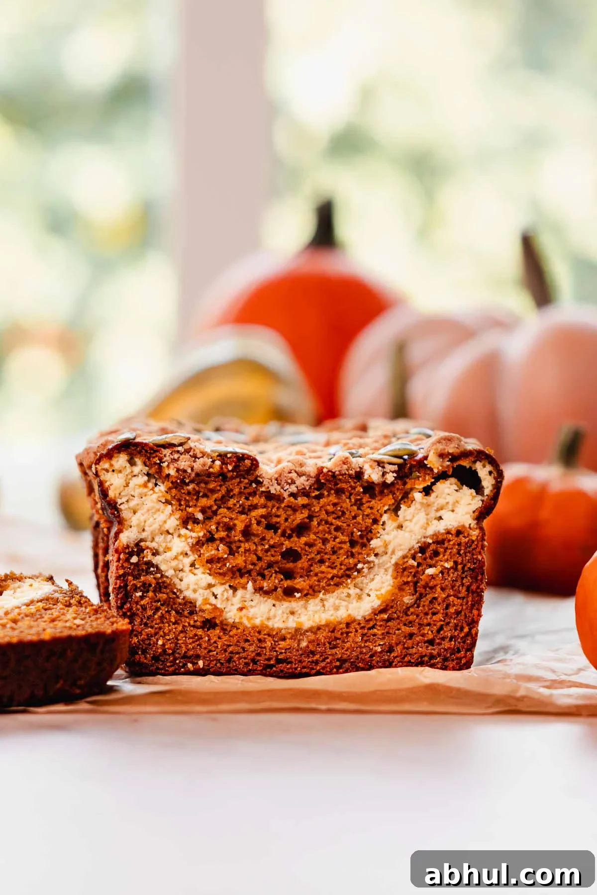 pumpkin bread with cream cheese swirl