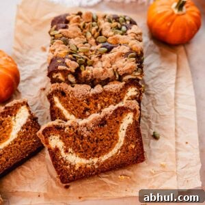pumpkin cream cheese bread with streusel topping