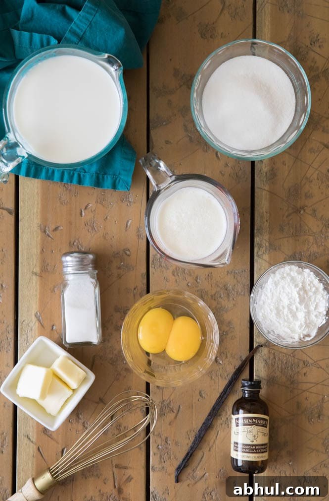 Ingredients for vanilla pudding
