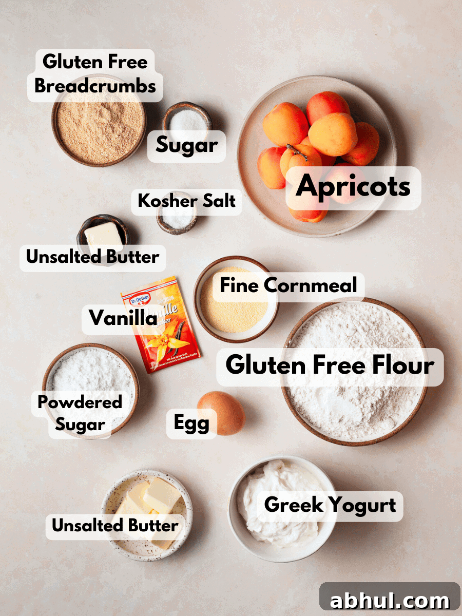 a collage of ingredients needed to make Gluten Free Marillenknödel (Austrian Apricot Dumplings)