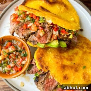 Mojo Steak Arepas with Salsa Criolla