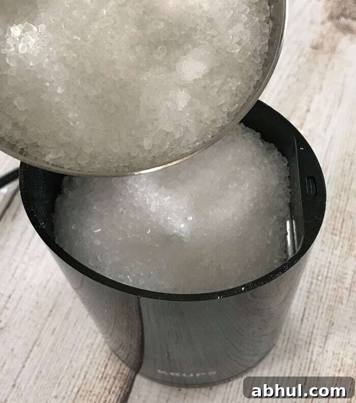 Grinding Epsom salt for scrub
