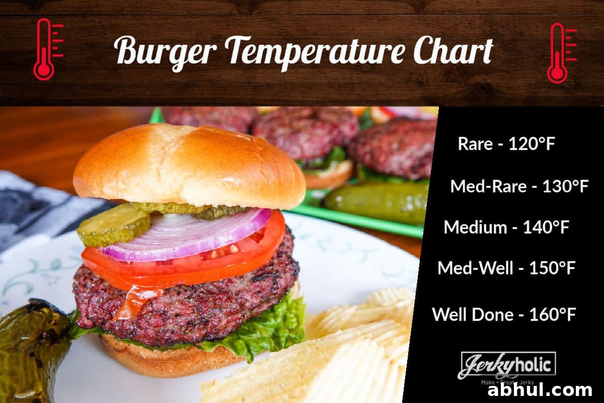 Burger with temperatures for how to cook