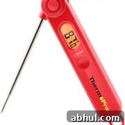 Red Meat Thermometer with digital read out with temperature.