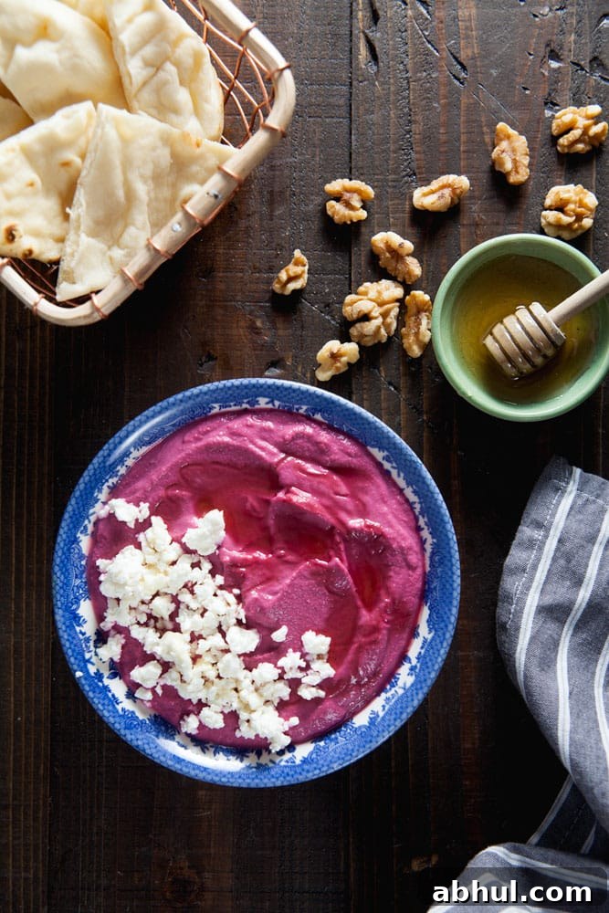 Recipe for Creamy Beet Hummus with Walnuts and Feta 