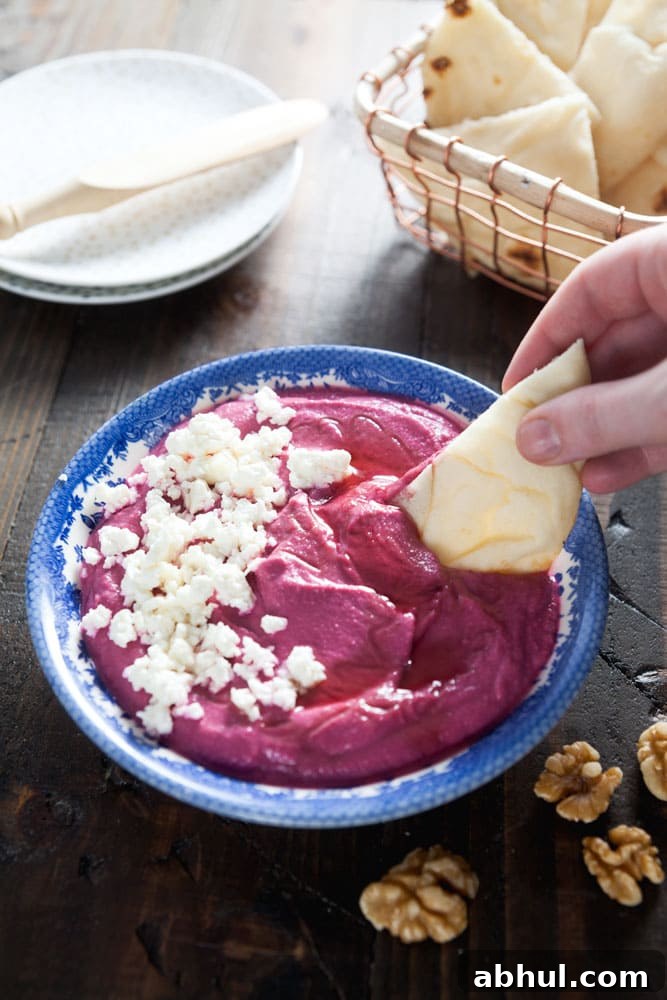 Recipe for Creamy Beet Hummus with Walnuts and Feta 