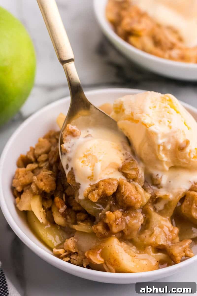 closeup of a serving of the Apple Crisp.
