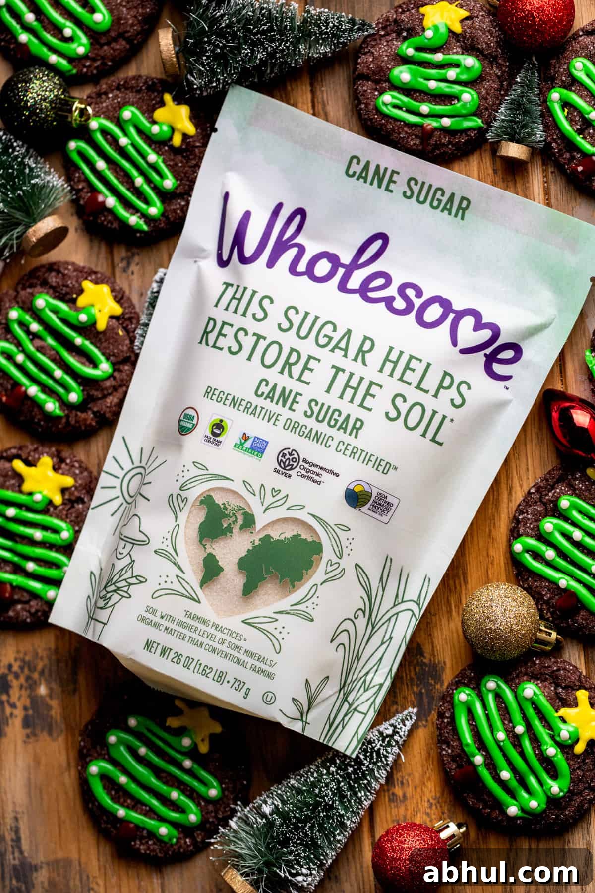 Bag of sugar with cookies surrounding it.